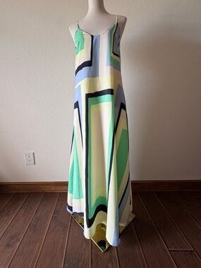 Maeve Abstract Geometric color block Maxi Dress from Anthropologie